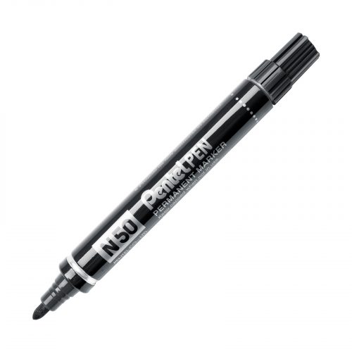 Pentel N50 Permanent Marker Black N50-A. Strong and reliable metal permanent marker with black ink.