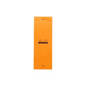 The Rhodia No 8 Notepad Lined in Orange. This high quality Rhodia pad is perfect for carrying around with it's slim size. Featuring 80 GSM 8mm feint ruled pages and orange cover.