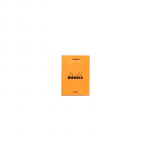 The Rhodia No 10 Notepad Lined in Orange. This high quality mini Rhodia pad is the perfect writing companion with its fold away cover. Featuring 80 GSM 8mm ruled pages.