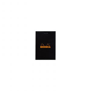 The Rhodia No 11 A7 Notepad Squared in Black. This high quality mini Rhodia A7 pad is the perfect writing companion with its fold away cover. Featuring 80 GSM 5x5 grid pages.