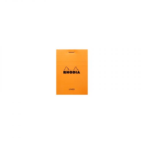 The Rhodia No 11 A7 Notepad Lined in Orange. This high quality mini Rhodia A7 pad is the perfect writing companion with its fold away cover. Featuring 80 GSM 8mm ruled pages.