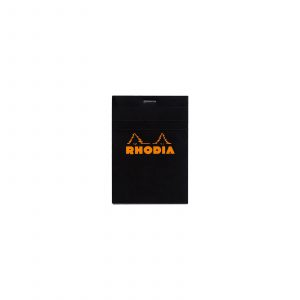 The Rhodia No 12 Notepad Squared in Black. This high quality 85mm x 120mm Rhodia pad is the perfect writing companion with its fold away cover. Featuring 80 GSM 5x5 grid pages.
