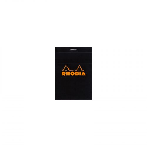 The Rhodia No 12 Notepad Squared in Black. This high quality 85mm x 120mm Rhodia pad is the perfect writing companion with its fold away cover. Featuring 80 GSM 5x5 grid pages.