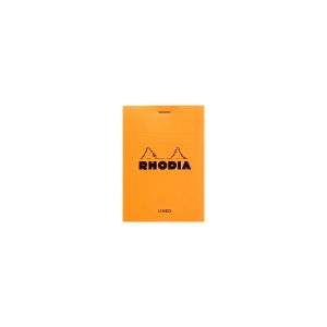 The Rhodia No 12 Notepad Lined in Orange. This high quality 85mm x 120mm Rhodia pad is the perfect writing companion with its fold away cover. Featuring 80 GSM 8mm ruled pages.