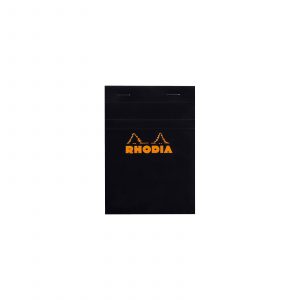 The Rhodia A6 No 13 Notepad Squared in Black. This high quality A6 Rhodia pad is the perfect writing companion with its fold away cover. Featuring 80 GSM 5x5 grid paper.