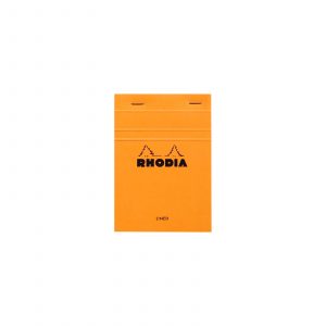 The Rhodia A6 No 13 Notepad Lined in Orange. This high quality A6 Rhodia pad is the perfect writing companion with its fold away cover. Featuring 80 GSM 8mm ruled pages.