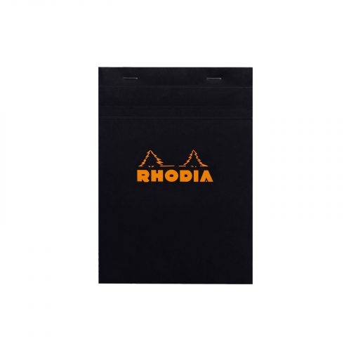 The Rhodia No 16 A5 Notepad Squared in Black. This high quality A5 Rhodia pad is a premium and versatile notepad with its fold away cover. Featuring 80 GSM 5x5 grid paper.