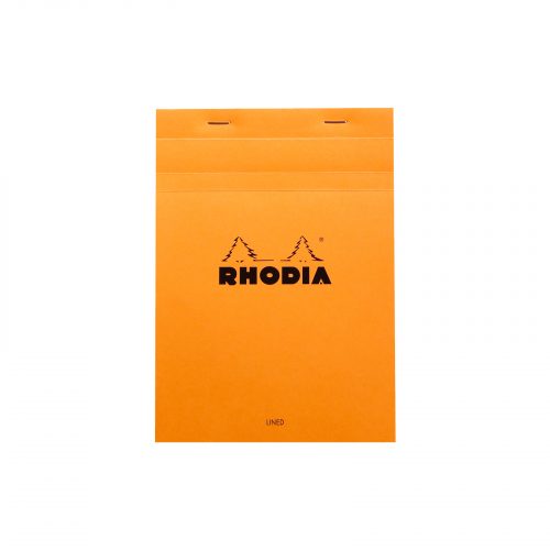The Rhodia No 16 A5 Notepad Lined in Orange. This high quality A5 Rhodia pad is a premium and versatile notepad with its fold away cover. Featuring 80 GSM 8mm ruled pages.