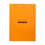 The Rhodia No 18 A4 Notepad Lined in Orange. This high quality A4 Rhodia pad is a premium and versatile notepad with its fold away cover. Featuring 80 GSM 8mm ruled pages.
