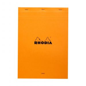 The Rhodia No 18 A4 Notepad Lined in Orange. This high quality A4 Rhodia pad is a premium and versatile notepad with its fold away cover. Featuring 80 GSM 8mm ruled pages.