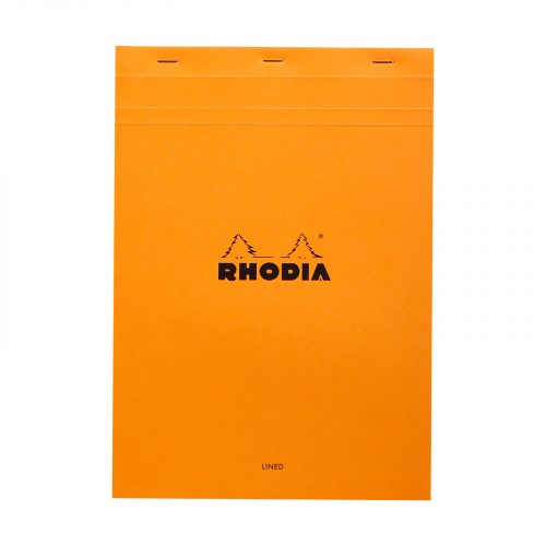 The Rhodia No 18 A4 Notepad Lined in Orange. This high quality A4 Rhodia pad is a premium and versatile notepad with its fold away cover. Featuring 80 GSM 8mm ruled pages.