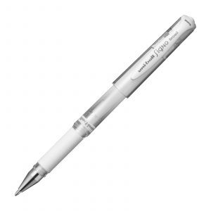 Uni-Ball Signo Broad UM-153 White Gel Rollerball Pen. High quality broad tipped rollerball that writes with metallic ink.