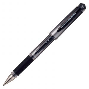 High quality Uni Ball Gel Impact Rollerball Pen in Black. Featuring a smooth broad line. Cap off