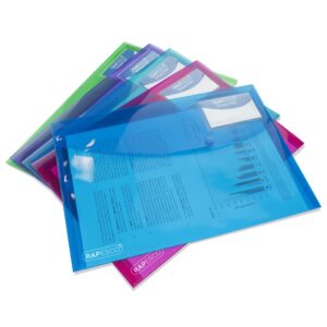 Rapesco ECO Recycled A4 ID Popper Wallet – Assorted Bright Transparent – Pack of 5