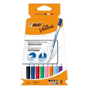BIC Velleda 1721 Fine Tip Whiteboard Marker Pens – Pack of 8 Assorted (Copy)