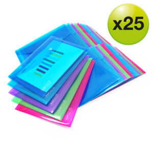 Rapesco ECO Recycled A5 Popper Wallet – Assorted Bright Transparent – Pack of 25