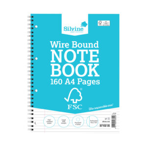 Silvine A4 Everyday FSC Wirebound Notebook, Lined with Margin 160 Pages