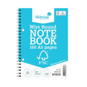 Silvine A5 Everyday FSC Wirebound Notebook, Lined with Margin 160 Pages