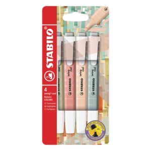 STABILO Swing Cool Nature Colours Highlighter Pens – Pack of 4 Assorted Colours
