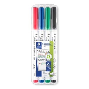Staedtler 301 WP4 Lumocolor Slim Whiteboard Markers – Pack of 4 Assorted Colours