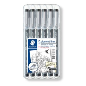 Staedtler 308 SB6P1 Pigment Liners – Pack of 6 Assorted Line Widths Black