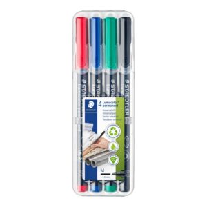 Staedtler 317 WP4 Lumocolor Medium Permanent Marker Pen – Pack of 4 Assorted Colours