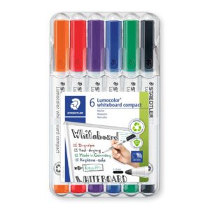 Staedtler 341 WP6 Lumocolor Compact Whiteboard Marker – Pack of 6 Assorted Colours