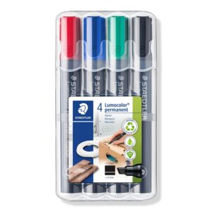 Staedtler 350 WP4 Lumocolor Permanent Marker Chisel Tip – Pack of 4 Assorted Colours