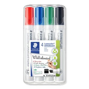 Staedtler 351 B WP4 Lumocolor Chisel Tip Whiteboard Marker – Pack of 4 Assorted Colours