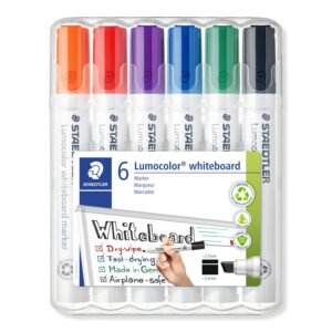 Staedtler 351 B WP6 Lumocolor Chisel Tip Whiteboard Marker – Pack of 6 Assorted Colours