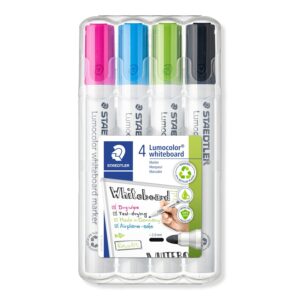 Staedtler 351 WP4-1 Lumocolor Bullet Tip Whiteboard Marker – Pack of 4 Assorted New Colours