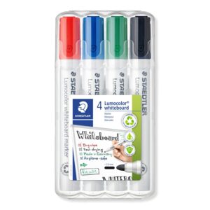 Staedtler 351 WP4 Lumocolor Bullet Tip Whiteboard Marker – Pack of 4 Assorted Colours