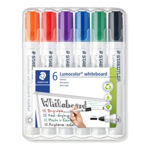 Staedtler 351 WP6 Lumocolor Bullet Tip Whiteboard Marker – Pack of 6 Assorted Colours