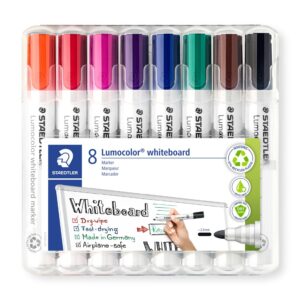 Staedtler 351 WP8 Lumocolor Bullet Tip Whiteboard Marker – Pack of 8 Assorted Colours