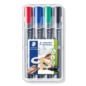 Staedtler 352 WP4 Lumocolor Bullet Tip Permanent Marker – Pack of 4 Assorted Colours