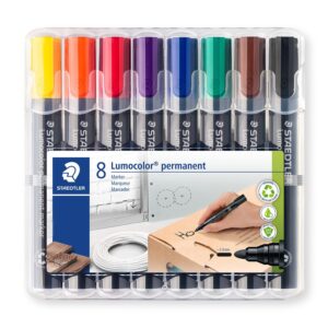 Staedtler 352 WP8 Lumocolor Bullet Tip Permanent Marker – Pack of 8 Assorted Colours