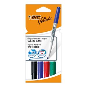 BIC Velleda 1741 Medium Tip Whiteboard Marker Pens – Pack of 4 Assorted