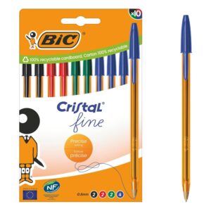 BIC Cristal Original Fine 0.8mm Ballpoint Pens Assorted 516356 – Pack of 10 Assorted