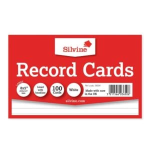 Silvine 8 x 5 Record Cards Ruled with Headline, 100 Cards