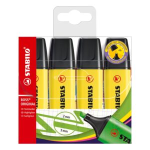 STABILO Boss Original Highlighter Pens – Pack of 4 Yellow