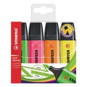 STABILO Boss Original Highlighter Pens – Pack of 4 Assorted Colours