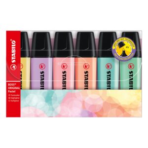 STABILO Boss Original Pastel Highlighter Pens – Pack of 6 Assorted Colours
