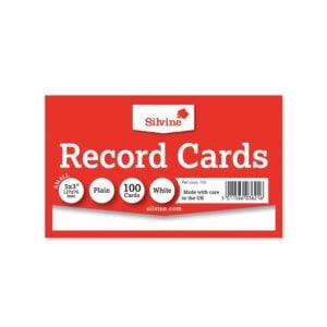 Silvine 5 x 3 Record Cards Plain White, 100 Cards