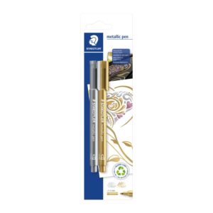 Staedtler 8323-S BK2 Design Journey Metallic Pens – Pack of 2 Gold & Silver
