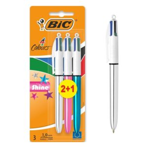 BIC 4 Colours Shine Ballpoint Multipens 9394291 – Pack of 3 Assorted