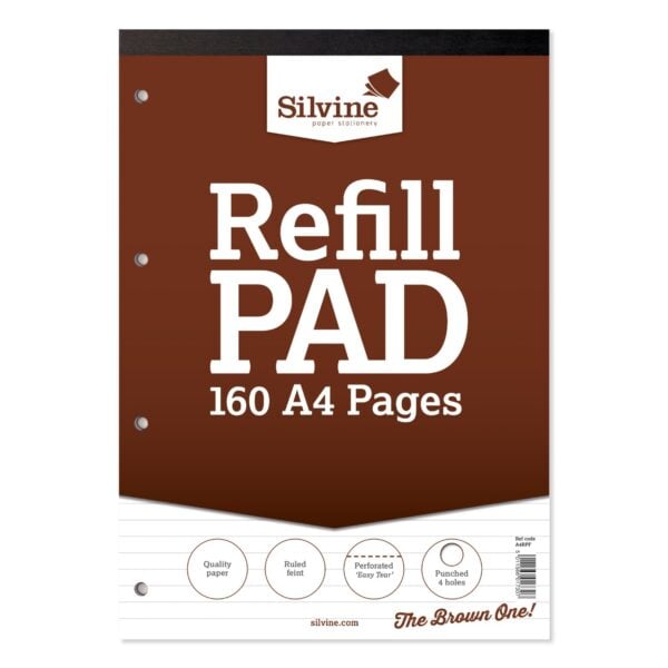 Silvine A4 Narrow Feint Ruled Refill Pads, 160 Pages