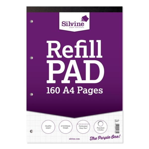Silvine A4 2/10/20mm Graph Refill Pads, 160 Pages