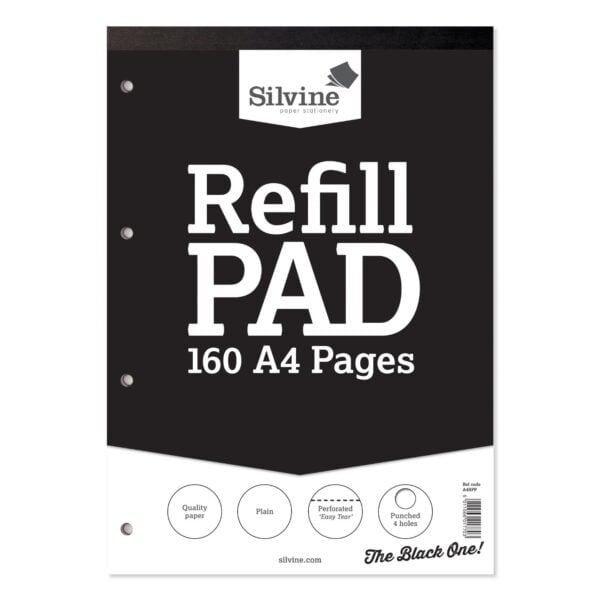 Silvine A4 Plain Refill Pads, 160 Pages