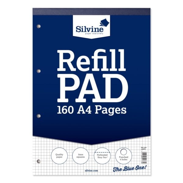 Silvine A4 5mm Square Refill Pads, 160 Pages