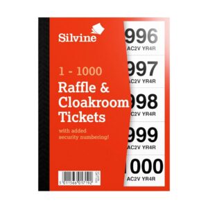 Silvine Cloakroom Raffle Tickets Numbered 1-1000 with Security Numbering